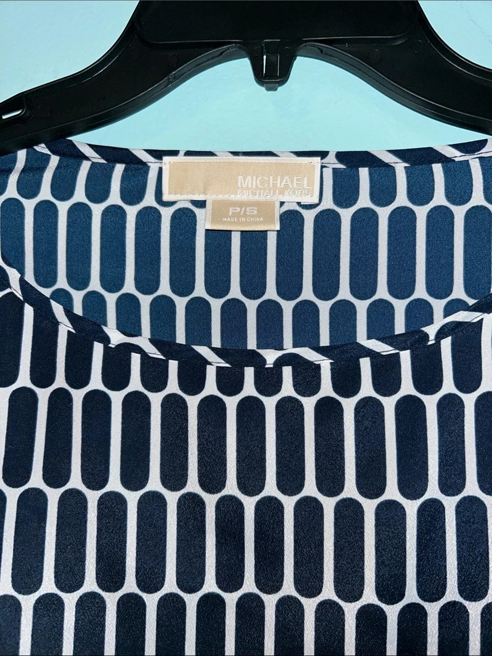 Michael Kors Navy & White Patterned Blouson Top